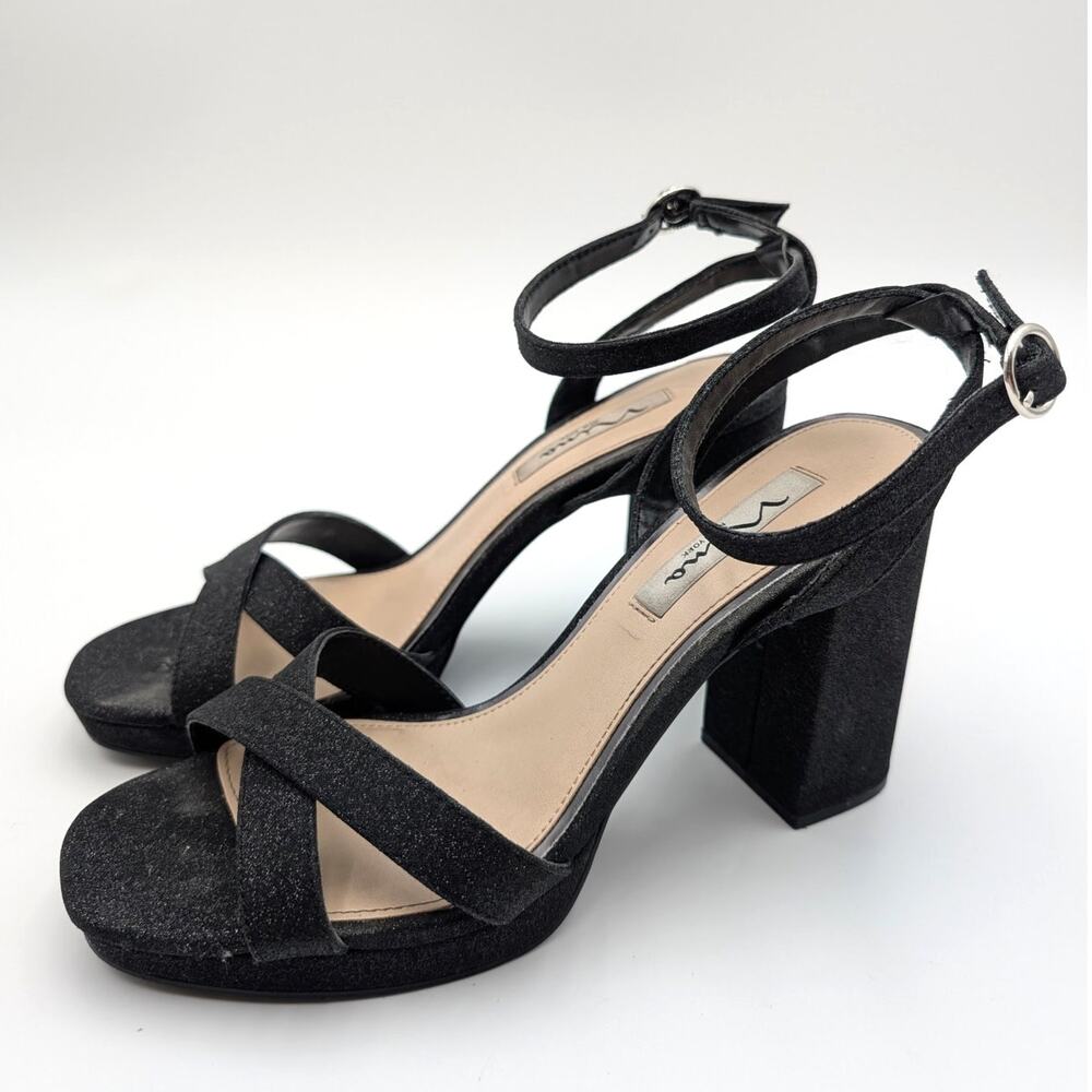 Nina Sheila Ankle Strap Platform Sandal Women's Black Fantasy Net Size US8.5